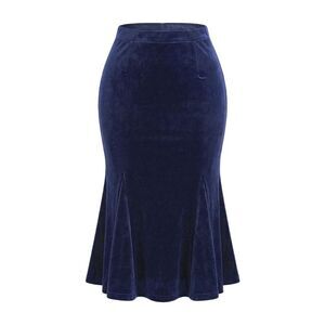 Chic Elastic Waist Velvet Fishtail Mermaid Bodycon Skirt Dark Blue